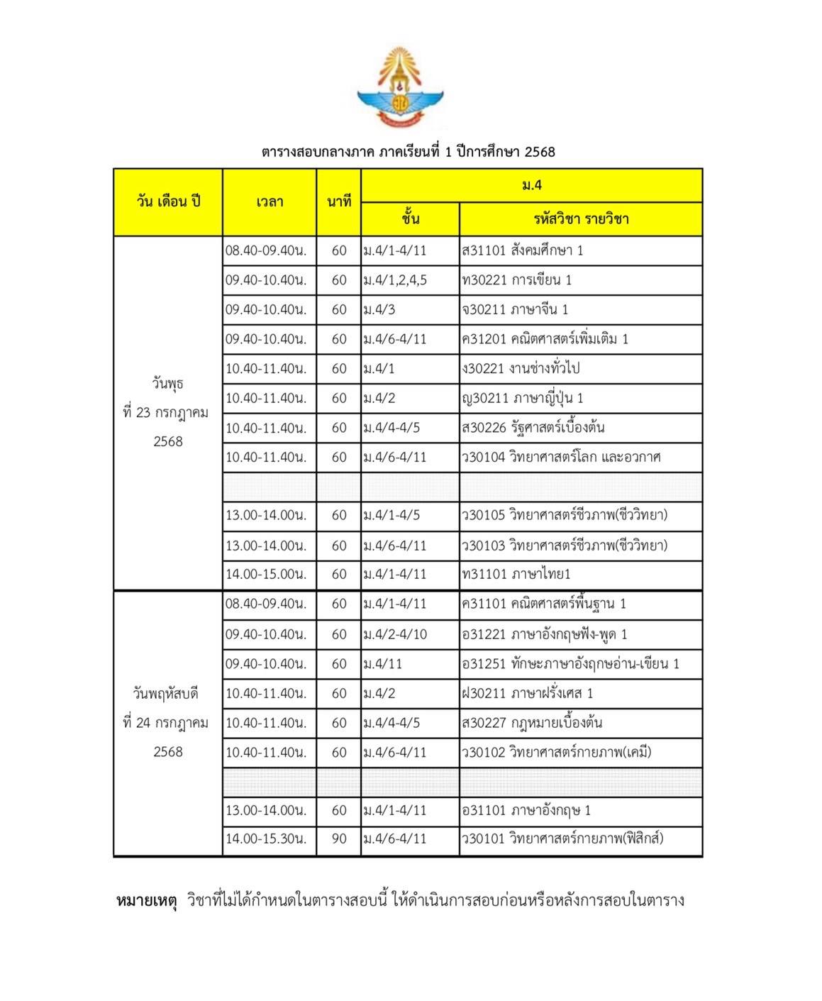 ตารางสอบม.4