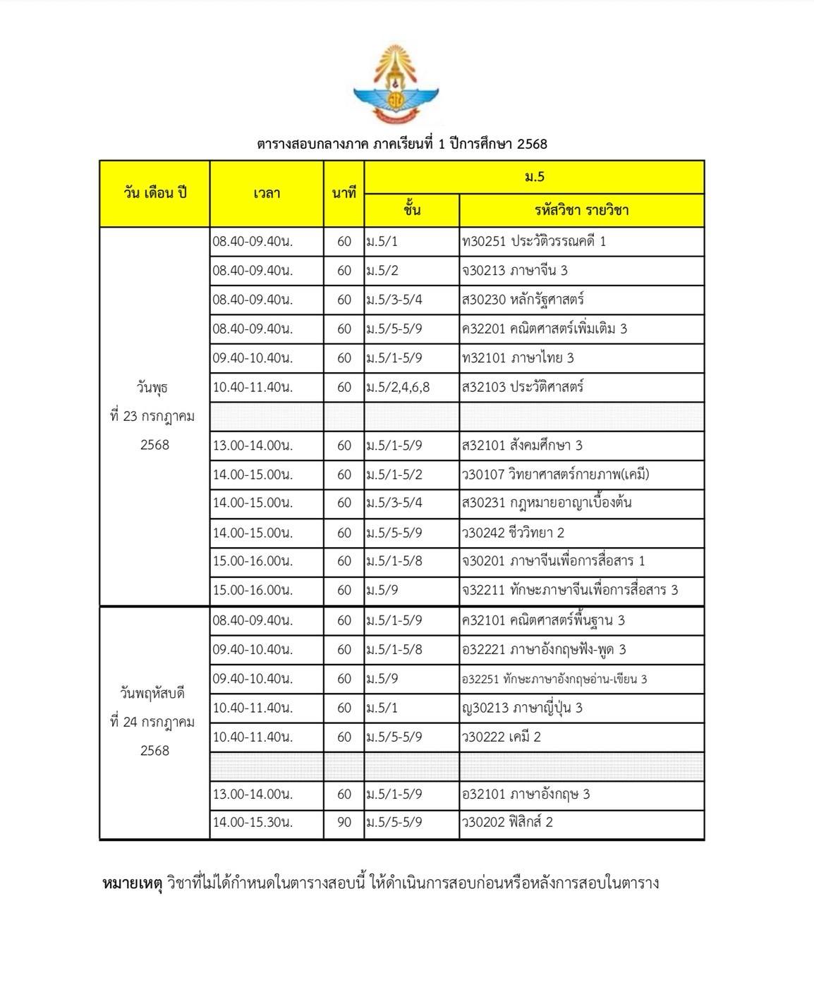 ตารางสอบม.5
